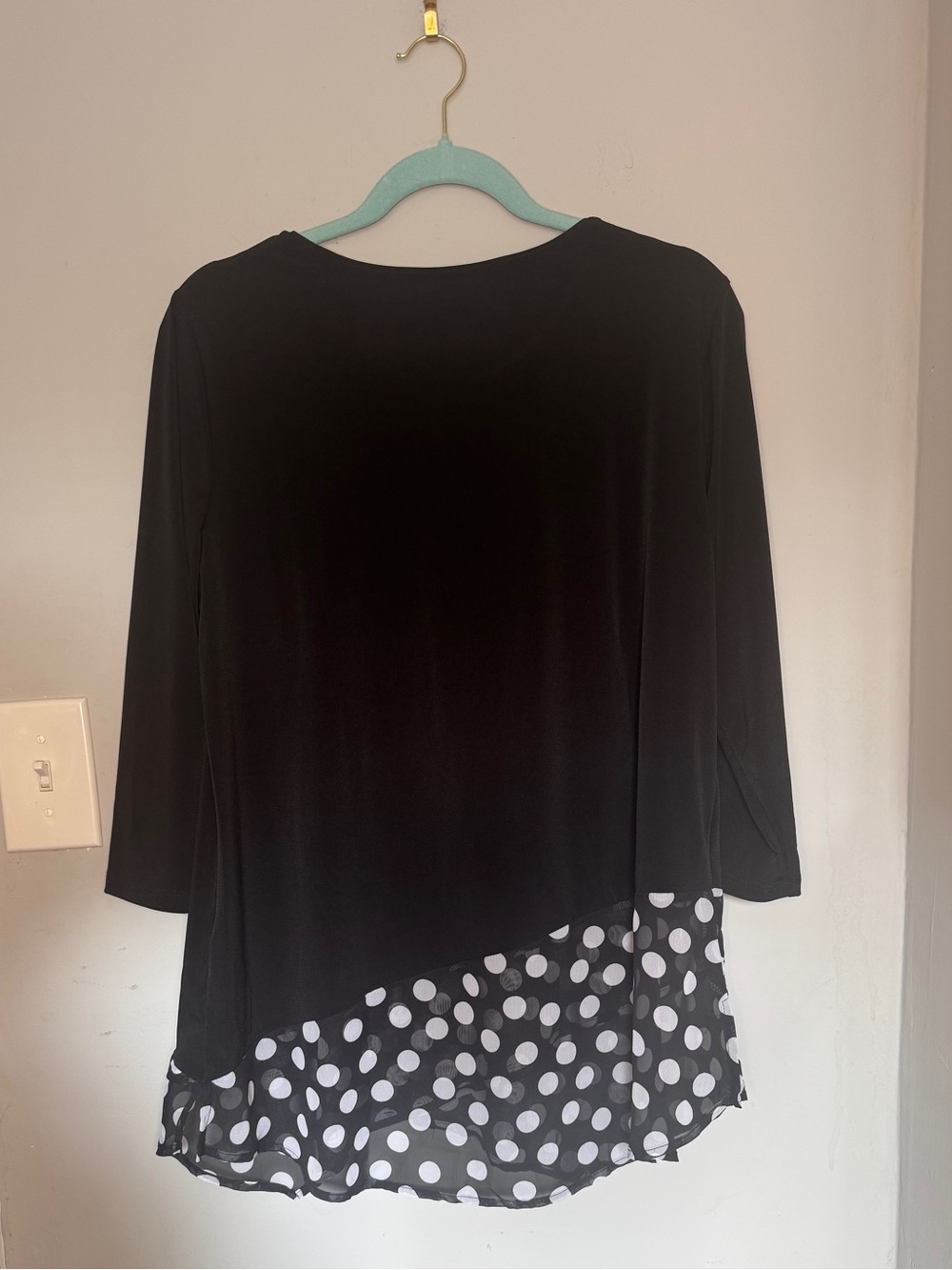 Allison Daley Black Polka Dot Hem Tunic Top Medium Layered Blouse - Picture 3 of 5